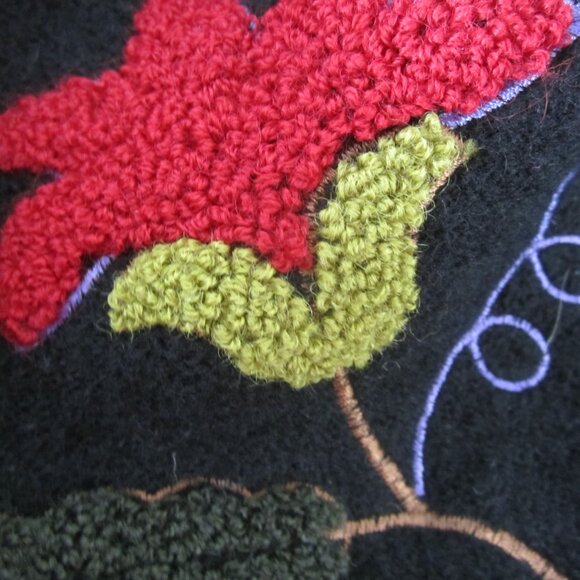 Tally Ho Womens S Black Boiled Wool Floral Full Zip Long Sleeve Jacket Cardigan - Picture 13 of 16